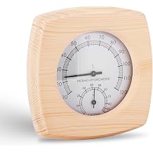 2-in-1 Wooden Sauna Thermo-Hygrometer for Sauna Steam Room | Temperature & Humidity Dual Reading, Square Wooden Durable Housing, Easy Wall Placement, Tracks Sauna Environment