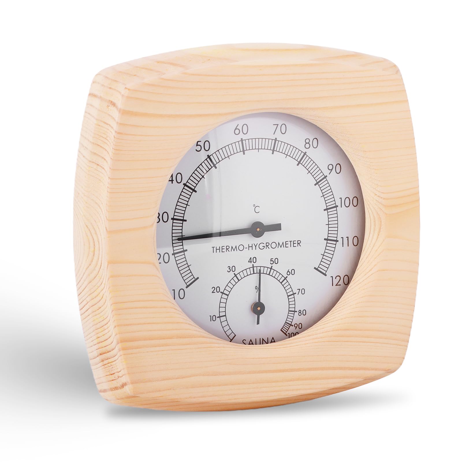 Wood Sauna Thermo-Hygrometer, 2-In-1 Square Thermometer and Hygrometer, Wooden Humidity Meter Hot Tubs Supplies