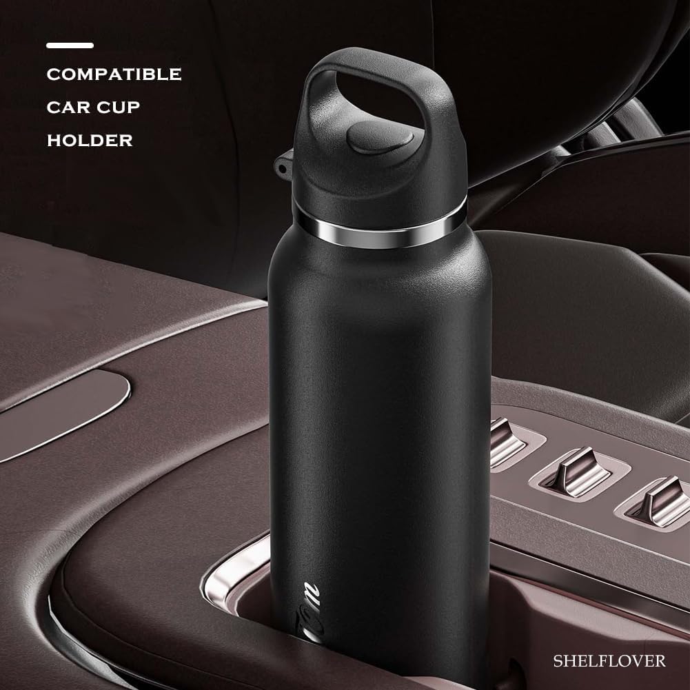 Vacuum Cup Keep Coffee Hot/Cold 12h Long Time, Lock Lid 100% Leakproof Insulated Water Bottle Burckle Car Holder Tumbler, Easy Carried, 20oz Black