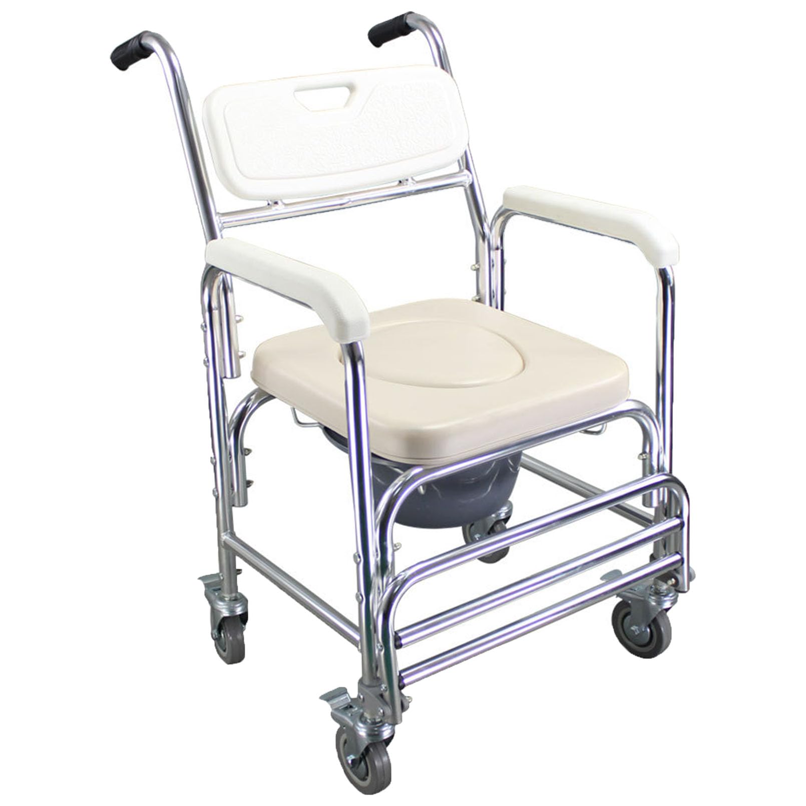 Fauteuil de douche blanc mobile anti-glissade avec seau amovible