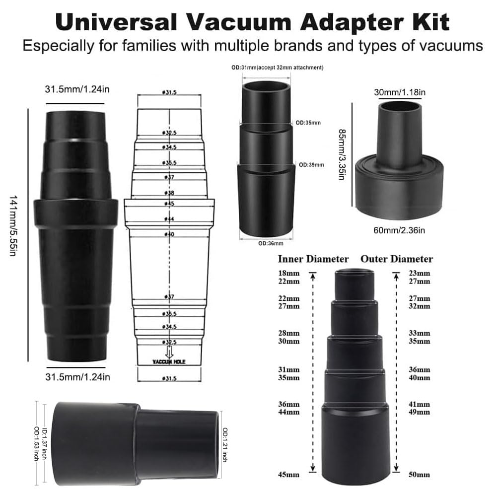 Kit de 15 accesorios para aspiradora de limpieza del hogar para accesorios de aspiradora con kit adaptador de manguera de vacío, cepillo de aspiradora de 1 1/4 pulgadas, herramienta flexible para