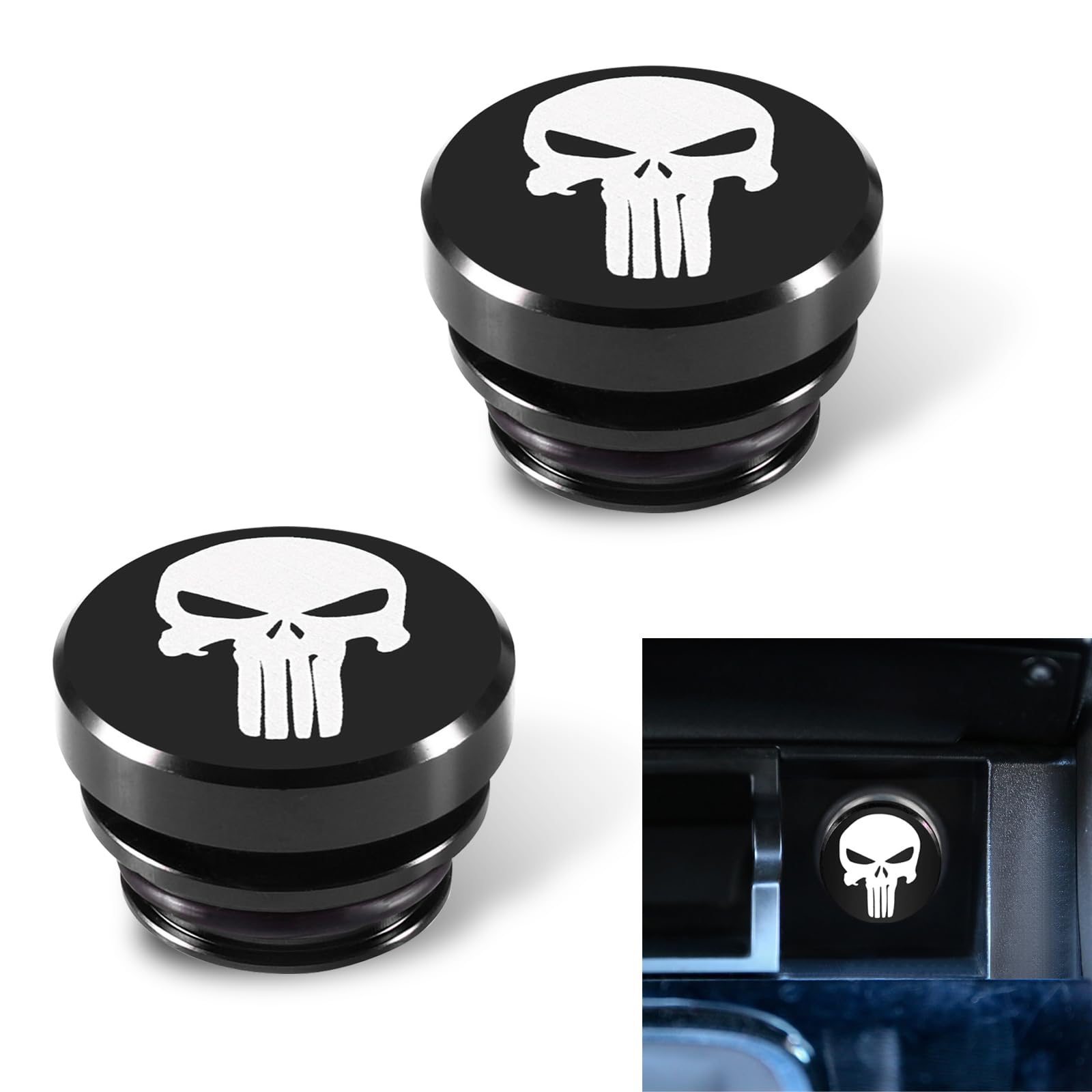 Pack-2 Car Lighter Plug Cover, Dustproof Socket Cover Cap, Universal Car Plug Replacement, Fits Most Automotive Vehicles (Black #Skull)