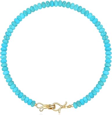 Gemstone Necklace, 2026 Graduation Gifts Choker Beaded Necklaces for Women Teens Beaded Necklaces Summer Gifts Best Friend Birthday Gift Girlfriend Trendy Stuff 14K Gold Bow Birthstone Bead Jewelry