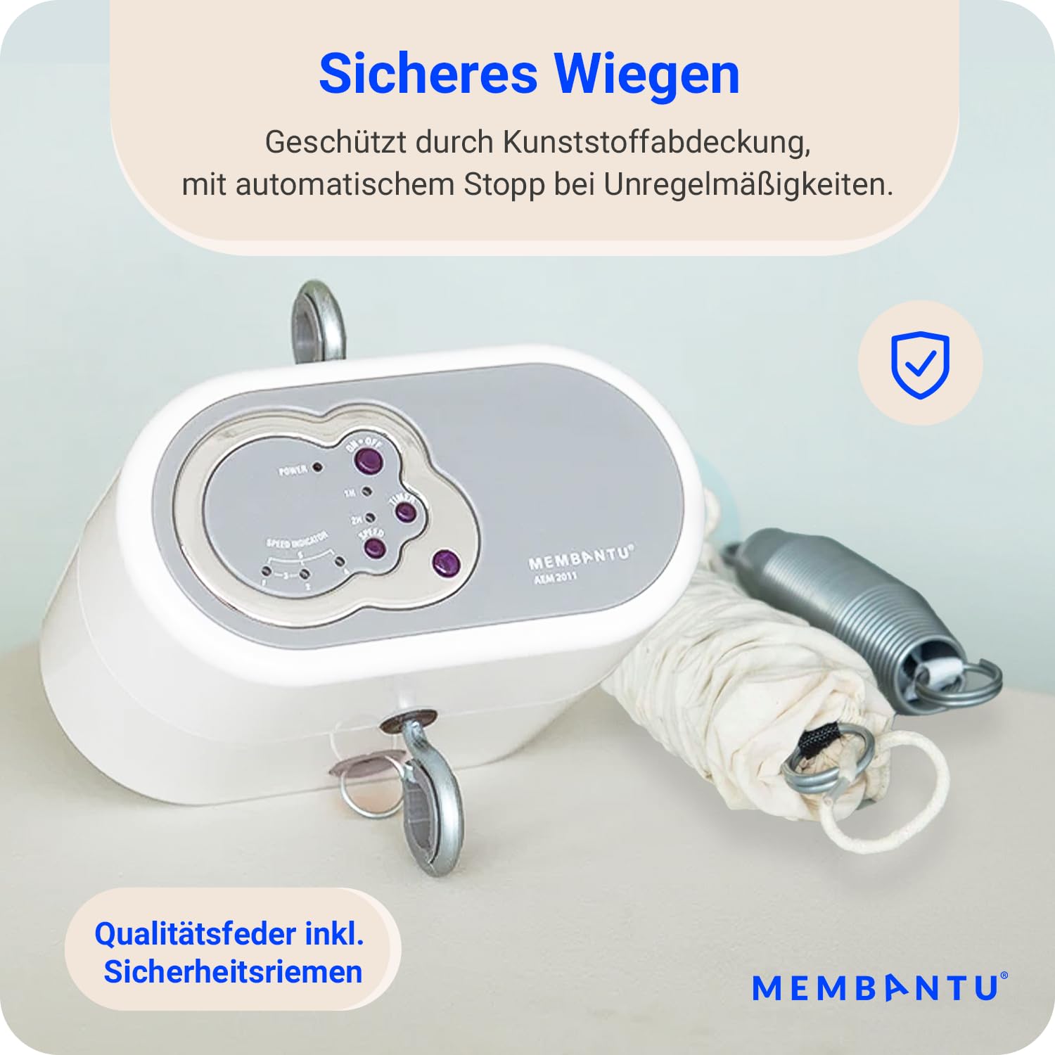 Federwiege Baby inkl. Feder - Baby-Wiege aus Bio-Baumwolle - Baby-Hängematte mit Deckenaufhängung bis max 15kg - Baby-Hängewiege mit Matratze, Baldachin und Federwiege-Motor