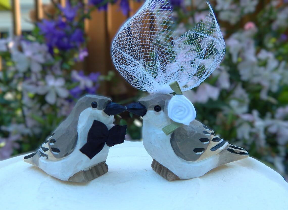 Condor Figurine Cake Topper Bride & Groom Wedding Engagement Anniversary Carved Wood Statue