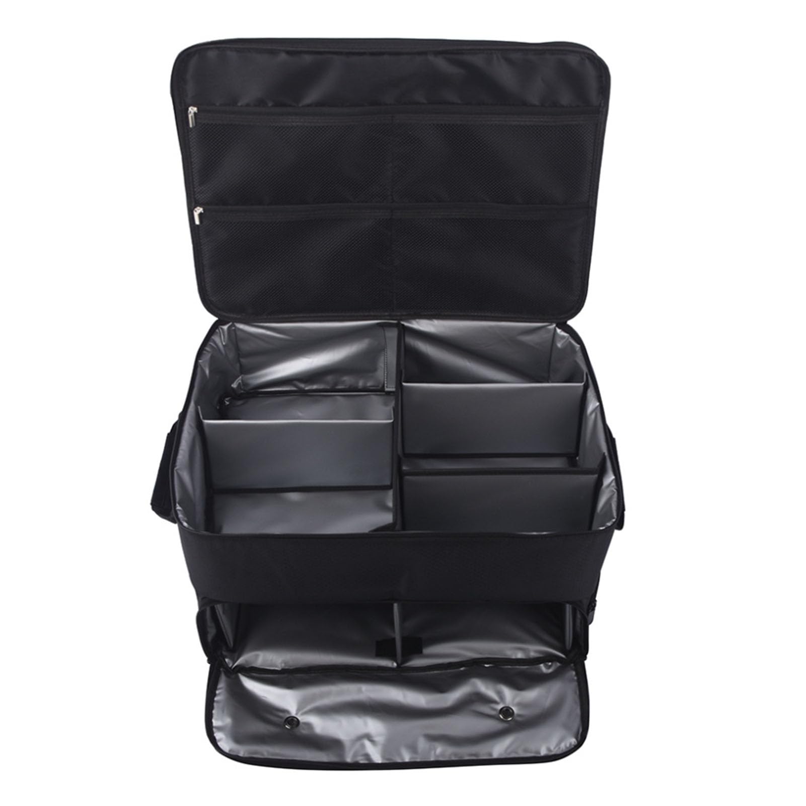 Haofy Organizer do Bagażnika Golfowego, Dwuwarstwowy Organizer do Samochodu Golfowego z PCV 45x34x26 Cm z 4 Przegródkami 2 Kieszenie na Buty Składany, Wentylowany Schowek dla Golfistów Podróżujących