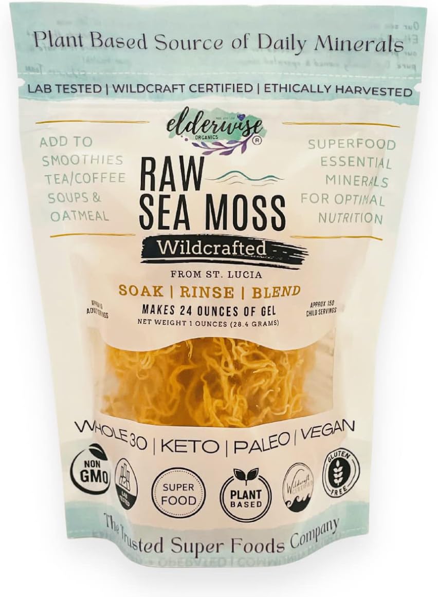 Elderwise Organics Made With Love Sea Moss | Makes 20oz of Gel | WILDCRAFTED | Raw + Non GMO | Sundried | MINERAL RICH | Golden