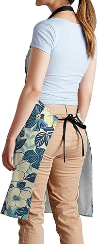 Miniatura 7 de Delantales Flower Blue Home 2 bolsillos de 33 x 28 pulgadas para hombres y mujeres, delantal impermeable floral gris para manualidades, restaurante,