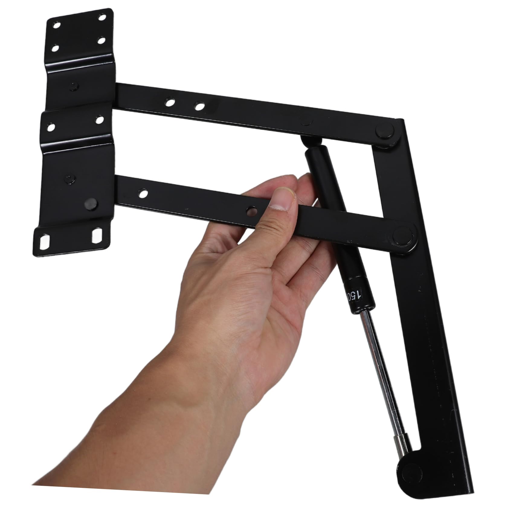 Soporte de Elevación Plegable de Resorte para Muebles 1 Par | Hierro Negro, Estructura Robusta, para Mesa Funcional y Telescópica, Ahorro de Espacio