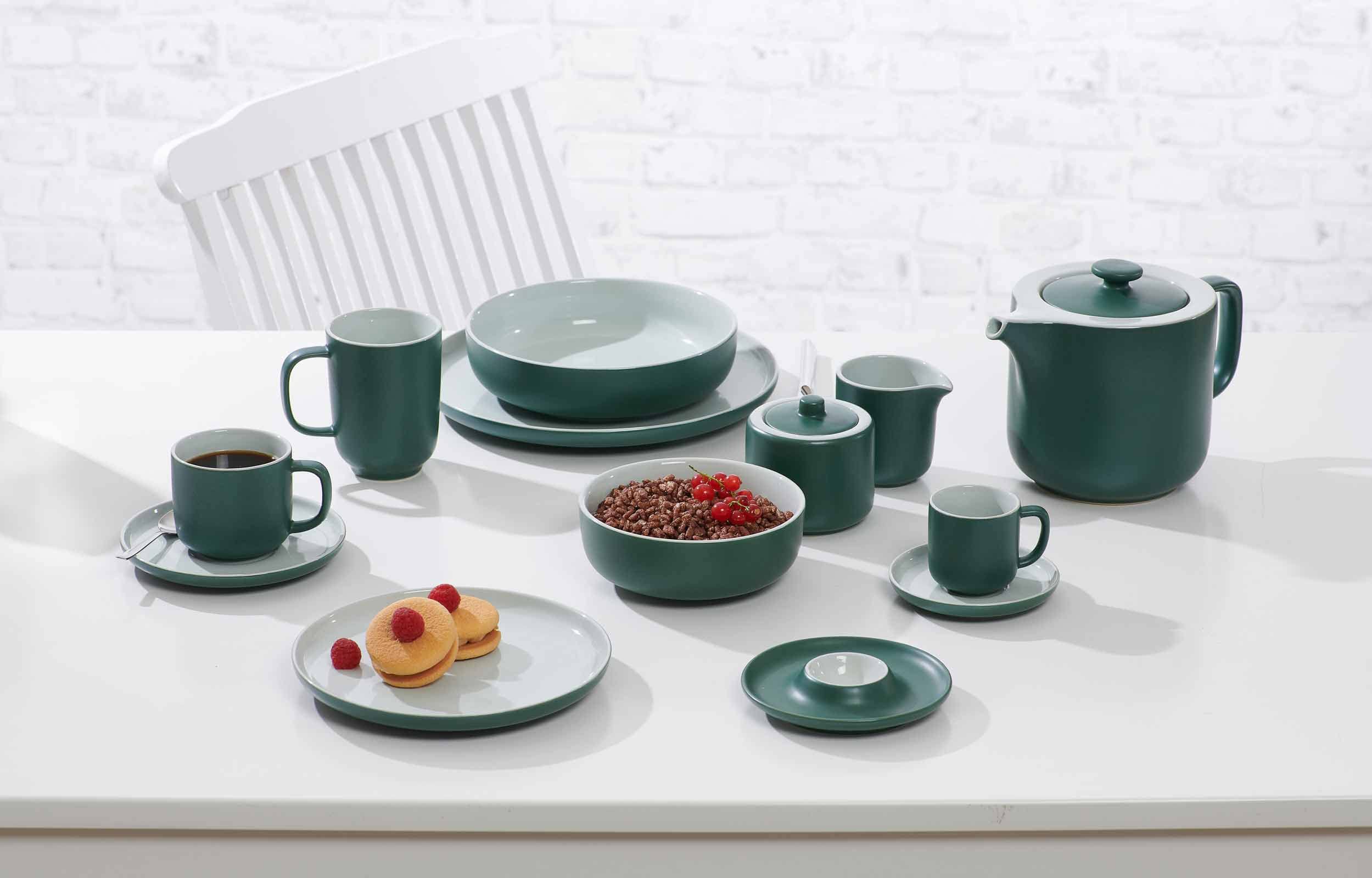 Ritzenhoff & Breker Set à lait et sucre Jasper, vert, pot à lait et sucrier en céramique, extérieur avec glaçure mate et toucher doux