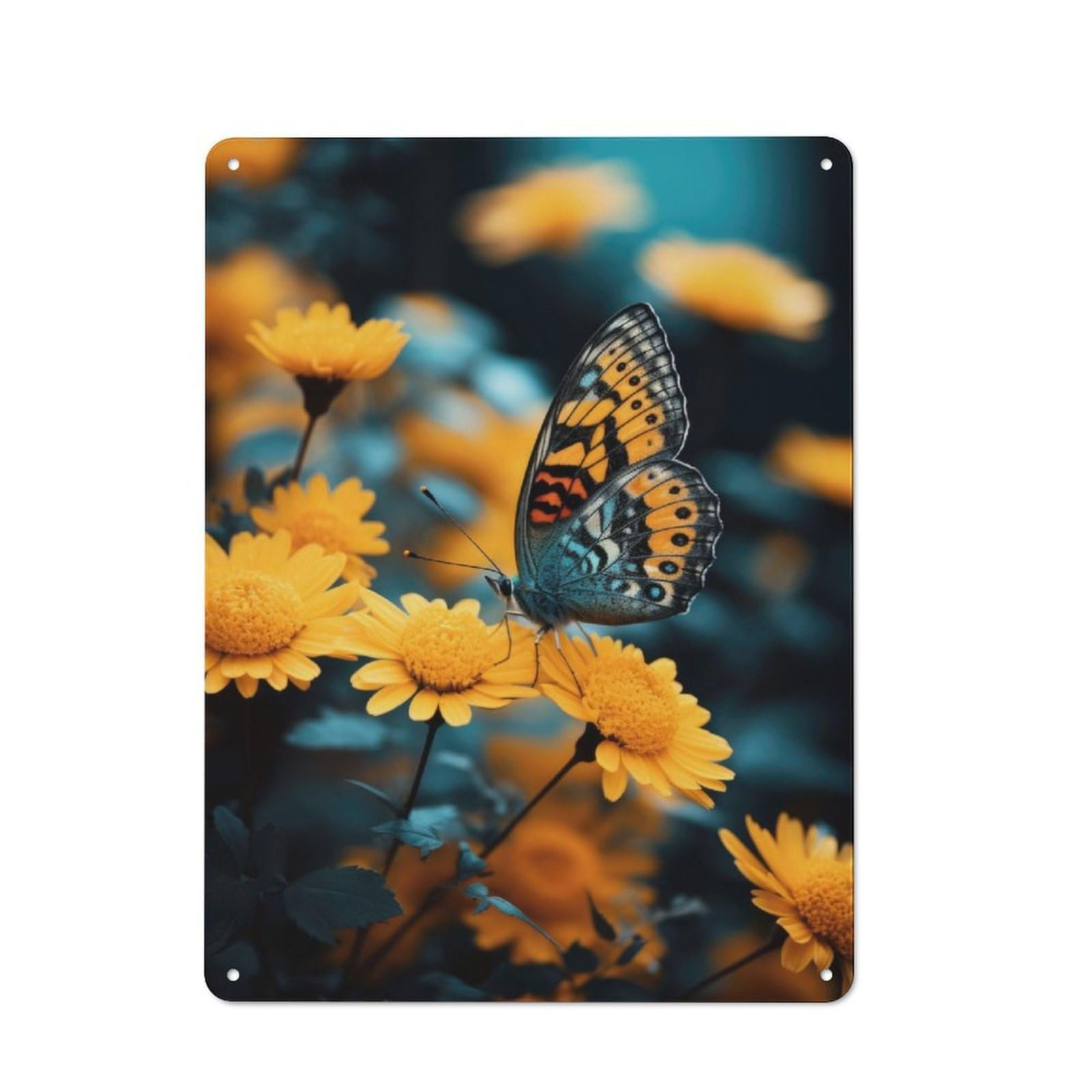 Junmoney Butterfly On Yellow Flower Workshop Style Garage Metal Sign 40X30cm Featuring Industrial Wall Art For Garage, Hobby Room, Office Or Man Cave