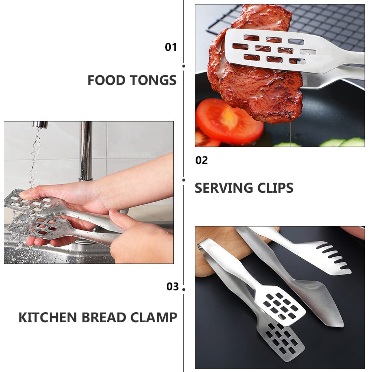 4 pcs Salad Utensils Multifunctional Barbecue Party Sugar Appetizers Cake Mini Slip Toast Non- Grilling Clips Buffet Home Grill Tong Tools Steel Sandwich Grabbing BBQ Tool (Color : Silver, Size : 25(S 3