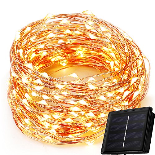 MZD8391 Solar String Lights, 8 Modes 150 LEDs 50 Feet Solar Powered String Lights Warm White, Indoor/Outdoor Copper Wire Lights, Waterproof Lights for Gardens, Patios, Parties