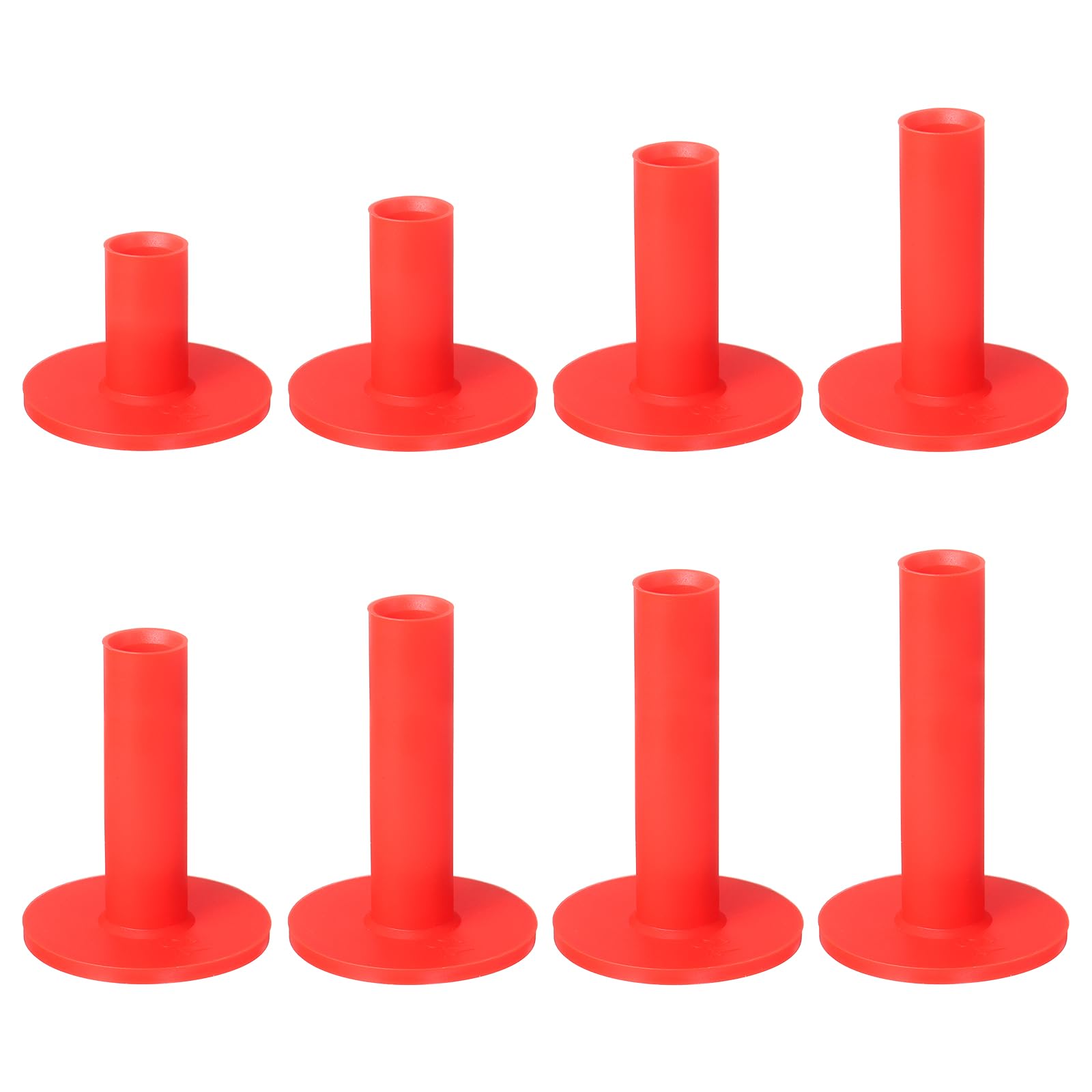 YELARXI Rubber Golf Tees for Mats, 8 Size & 8Pcs & Red Unbreakable Golf Training Tees Simulator Practice-Fitting for (Indoor Outdoor Practice Backyard Home Office Driving Range)