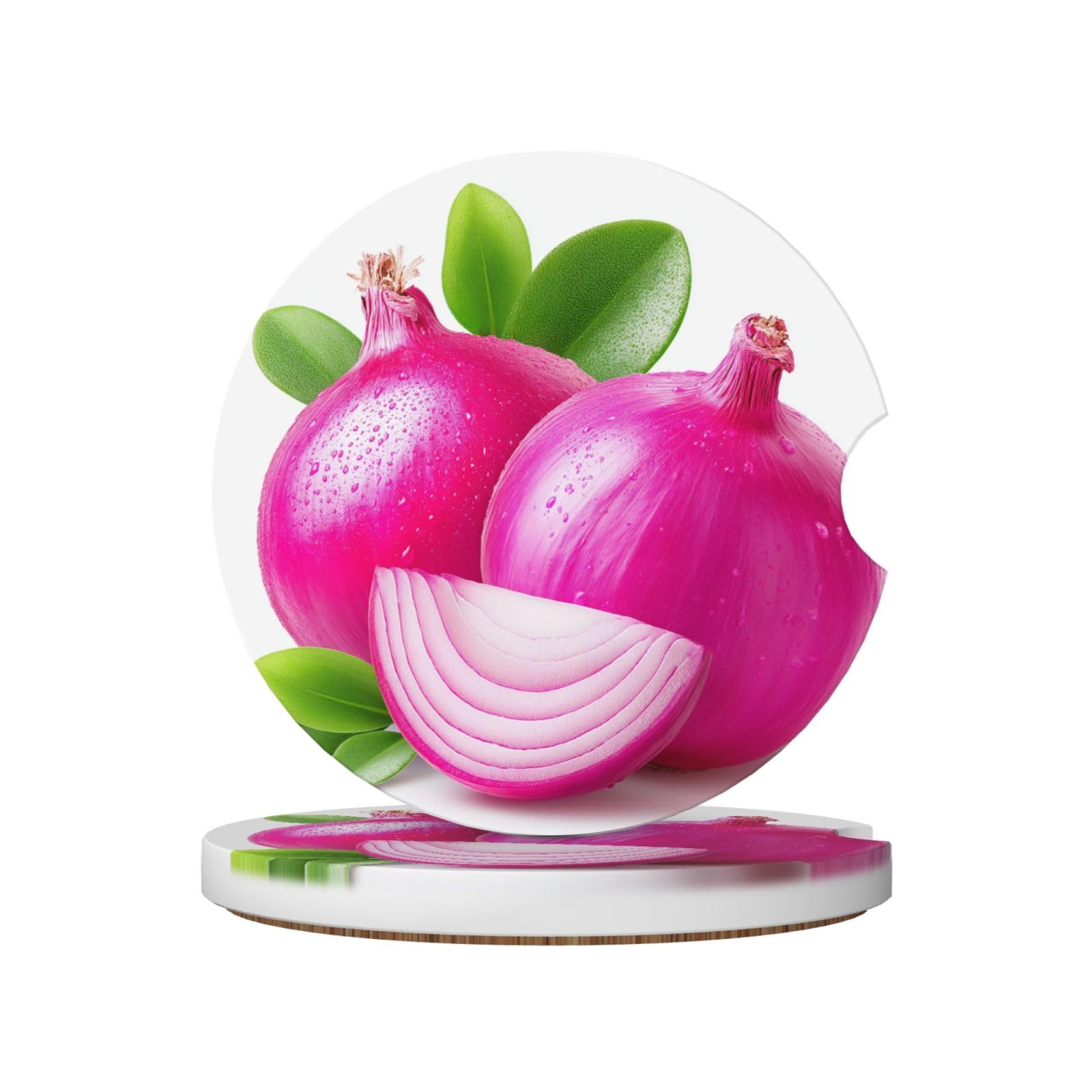 Onion with A Slice Ceramic Coasters,2pcs