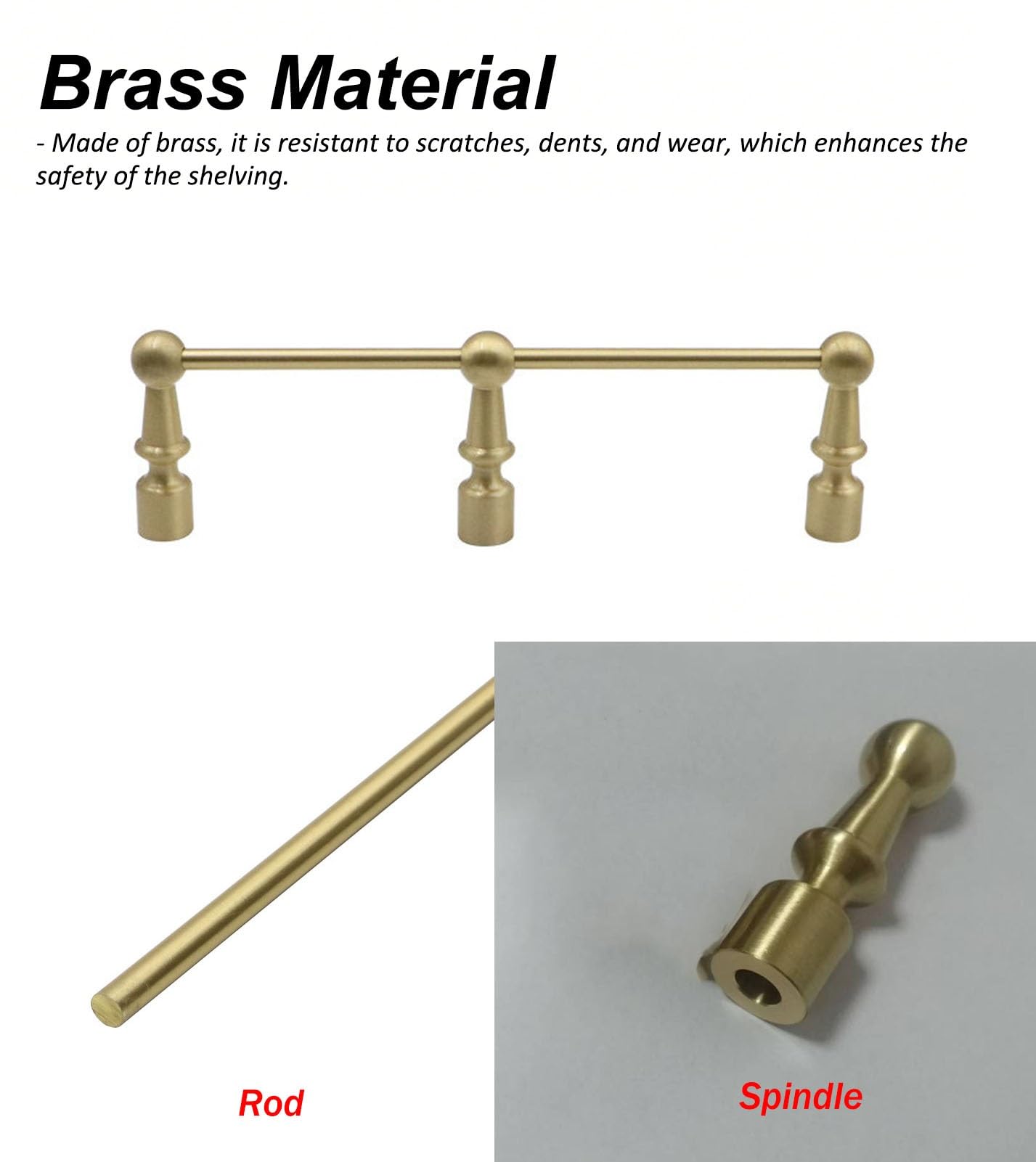 Genérico Paquete de 2 rieles de latón para estantes de vinoteca, Barras de barandilla Decorativas Colgantes con husillos para estantes flotantes, Barra de Valla basculante de 34 pulgadas/86 cm (estil