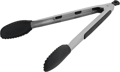Farberware Silicone-Tipped Locking Kitchen Tongs – Heat Resistant, Nonstick Safe, Ergonomic Handle, Scalloped Tips, Durable and Dishwasher Safe, 12 Inch