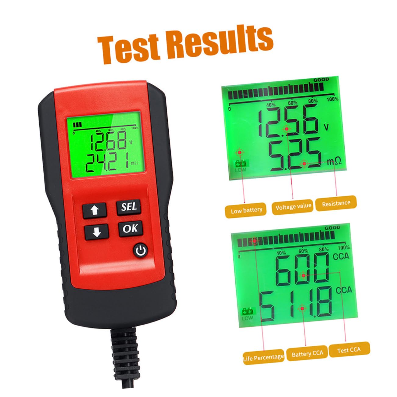 ULTECHNOVO Tester Per Batterie Auto 12v Schermo Lcd Retroilluminato, Analizzatore Digitale Di Tensione, Resistenza e Capacità, Strumento Professionale Per Controllo e Diagnostica Automobilistica