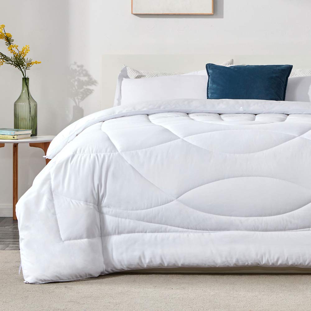Sleep Zone All Season Comforter Down Alternative Soft Temperature Regulation Reversible Duvet, White, King, Size: One Size