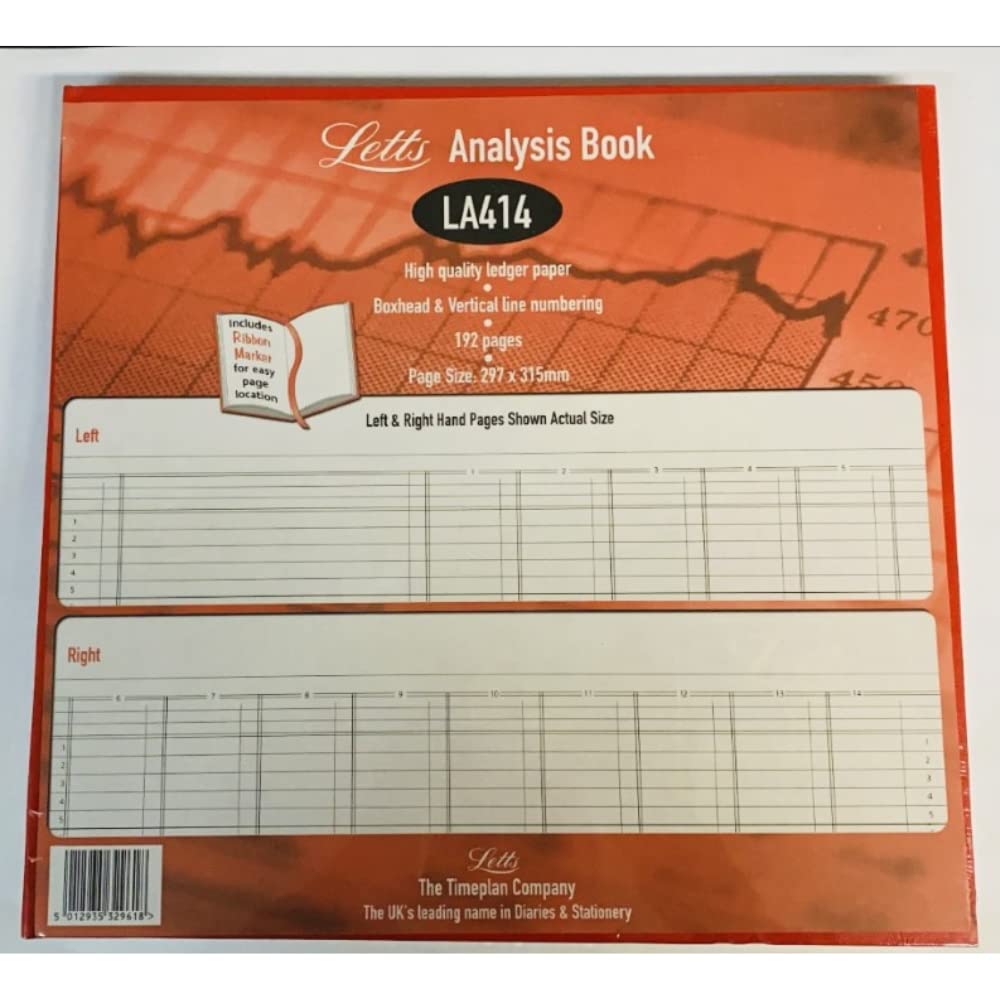 Letts A4.5 Analysis Book with Hard Cover Ribbon Marker 14 Cash Columns 192Pages LA414 Red (297mmX315mm)