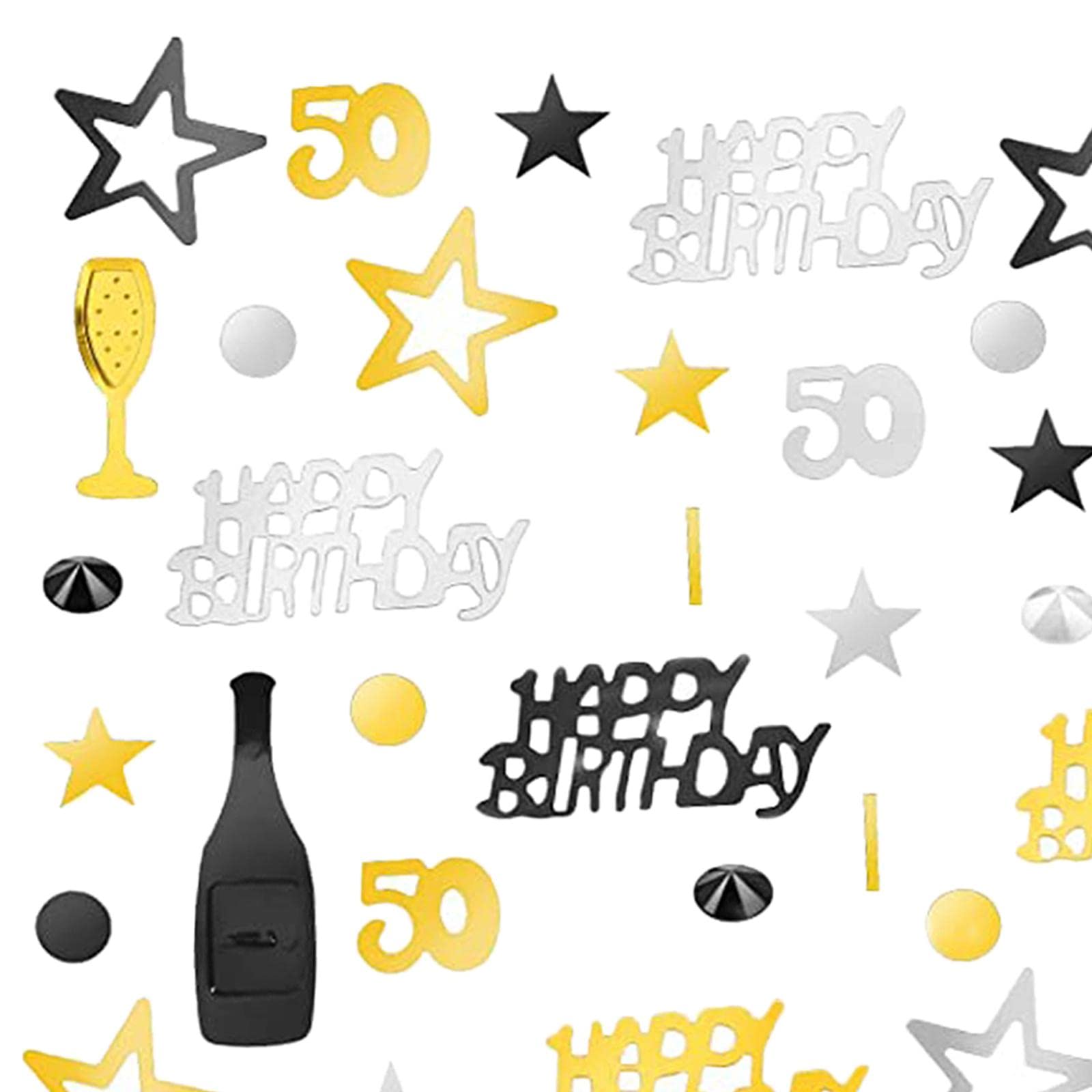 2 Paquetes Confeti Cumpleaños 50 años Confeti Fiesta Mesa Número 50 Mensaje PVC Metalizado con Formas de Estrellas Y Copas Adecuado P, 6 Piezas