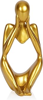 Sandstone Resin Thinker Style Abstract Sculpture Statue Collectible Figurines Home Office Bookshelf Desktop Decor (Small Gold, Focus)