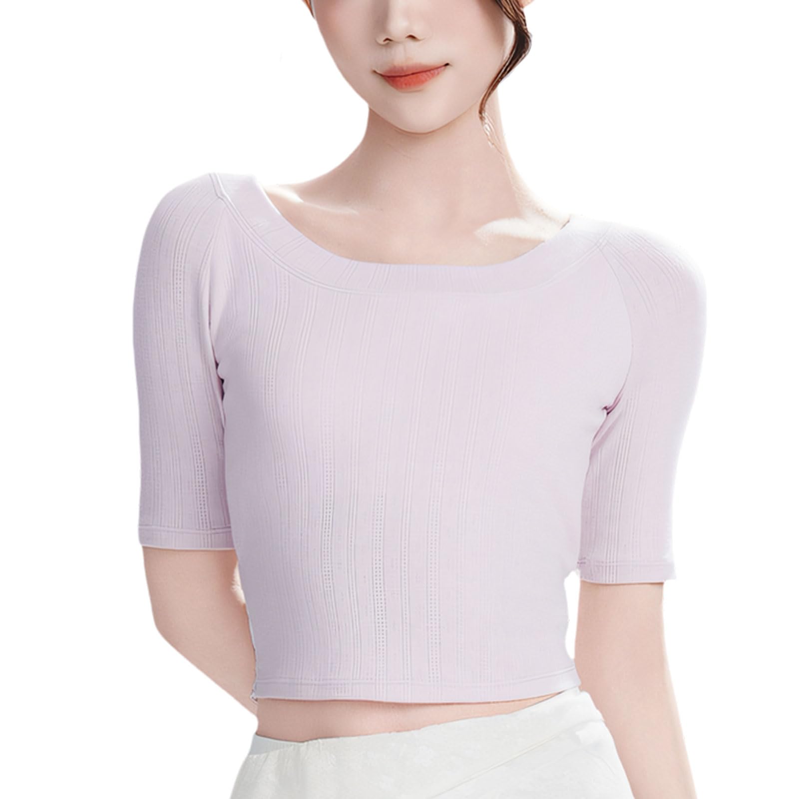 Blusa elástica de manga corta con encaje de mariposa para ballet moderna y clásica, para entrenamiento de mujer