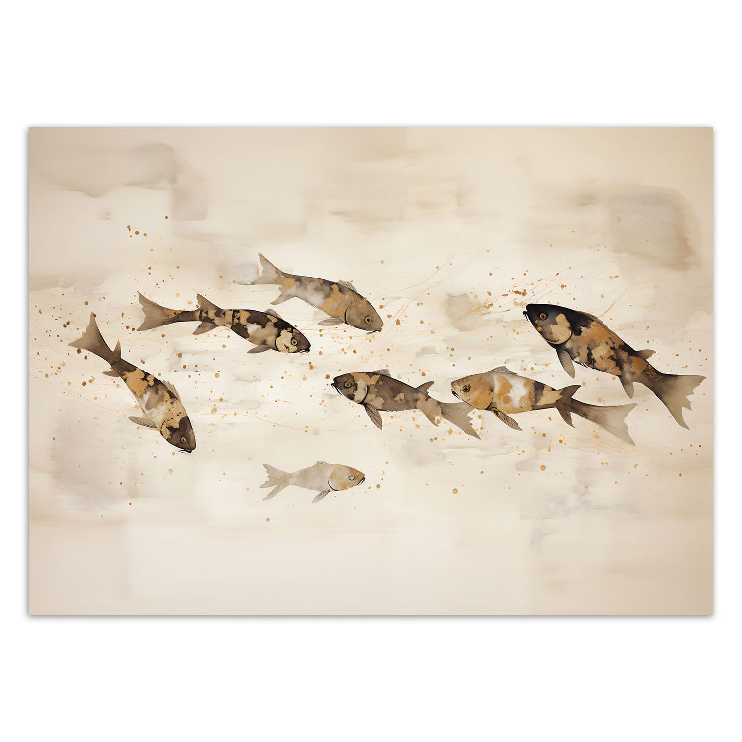 Feeby Fototapete Aquarell Koi Karpfen 400x280 cm Beige XXL Vlies Wandtapete Tapeten Wohnzimmer Schlafzimmer Jugendzimmer Moderne Design Wandbild Wand Dekoration Fisch Natur