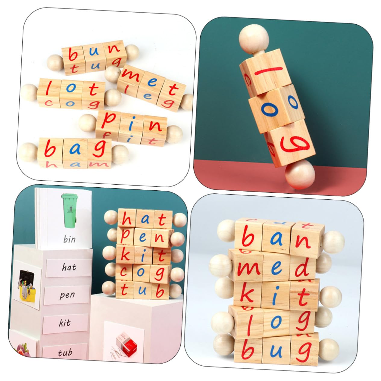 Toddmomy Bloques de Letras Montessori de Madera, 1 Juego, Giratorios