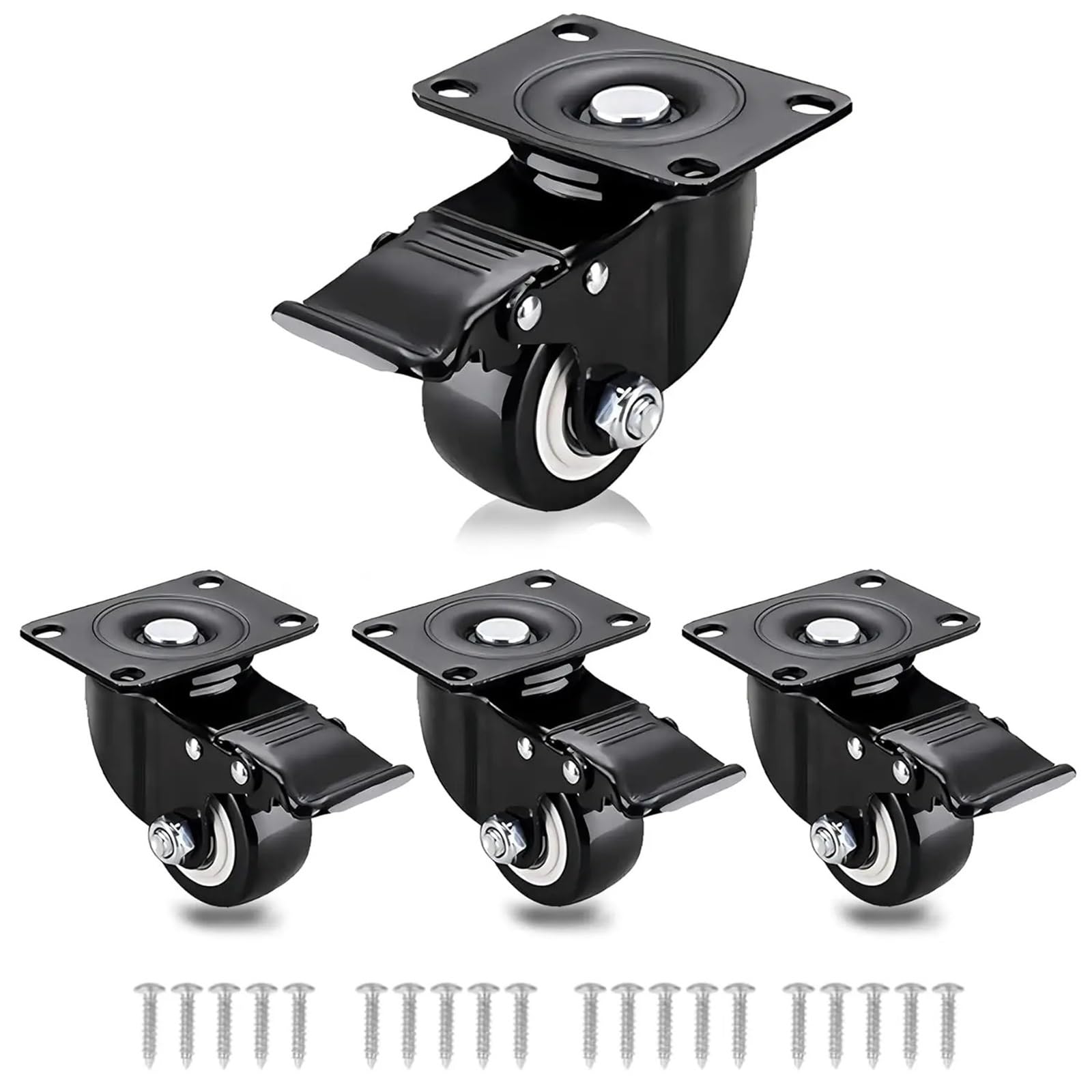 Caster Wheels, 4Pcs Heavy Duty Casters Rubber Wheels Rollers for Furniture Wheel Caster Wheels 360° Caster Wheel Industrial with Brake Offic(4pcs,1.5 Inch)