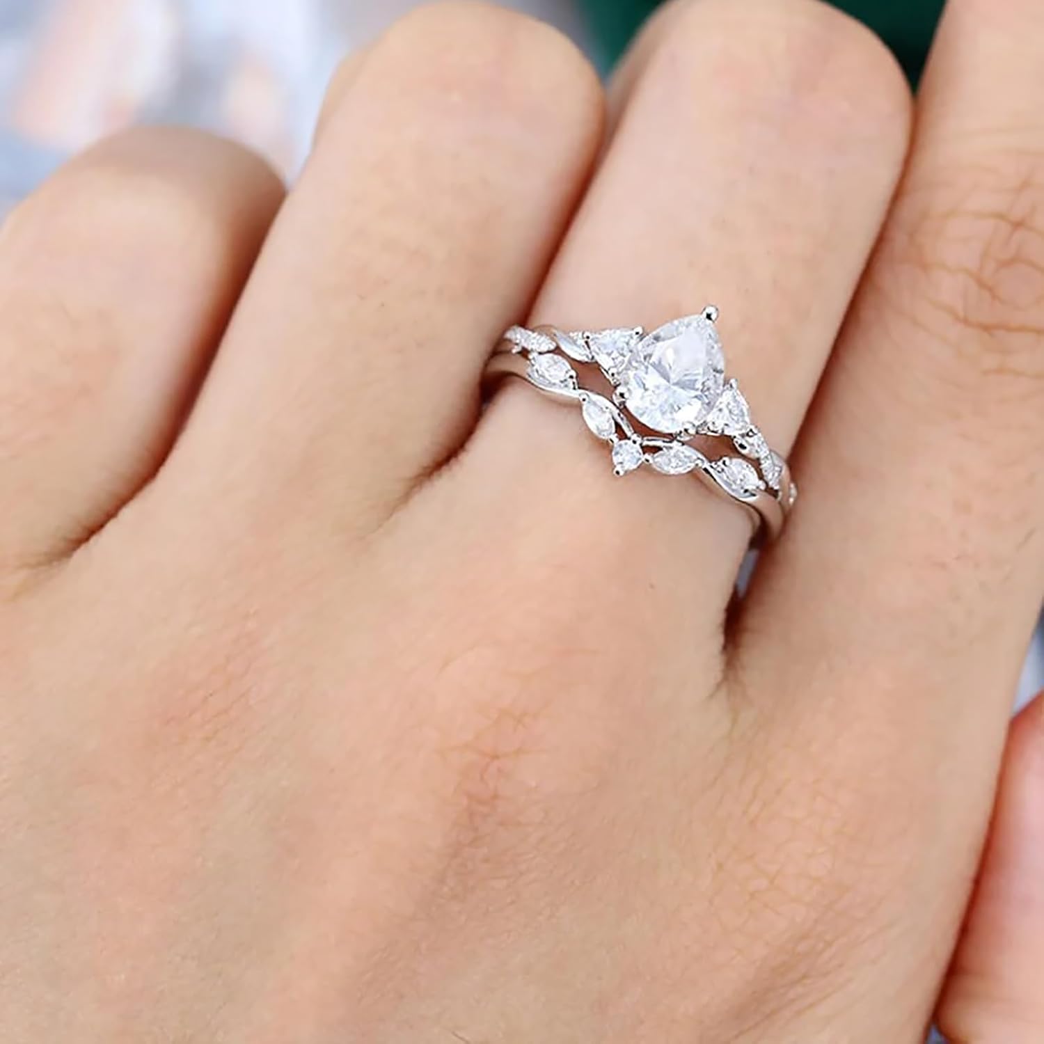 Moissanite Engagement Ring Set for Women, Bridal Wedding Ring Sets Sterling Silver/10K/14K/18K, Moissanite Promise Rings Anniversary Birthday Gifts for Her Wife