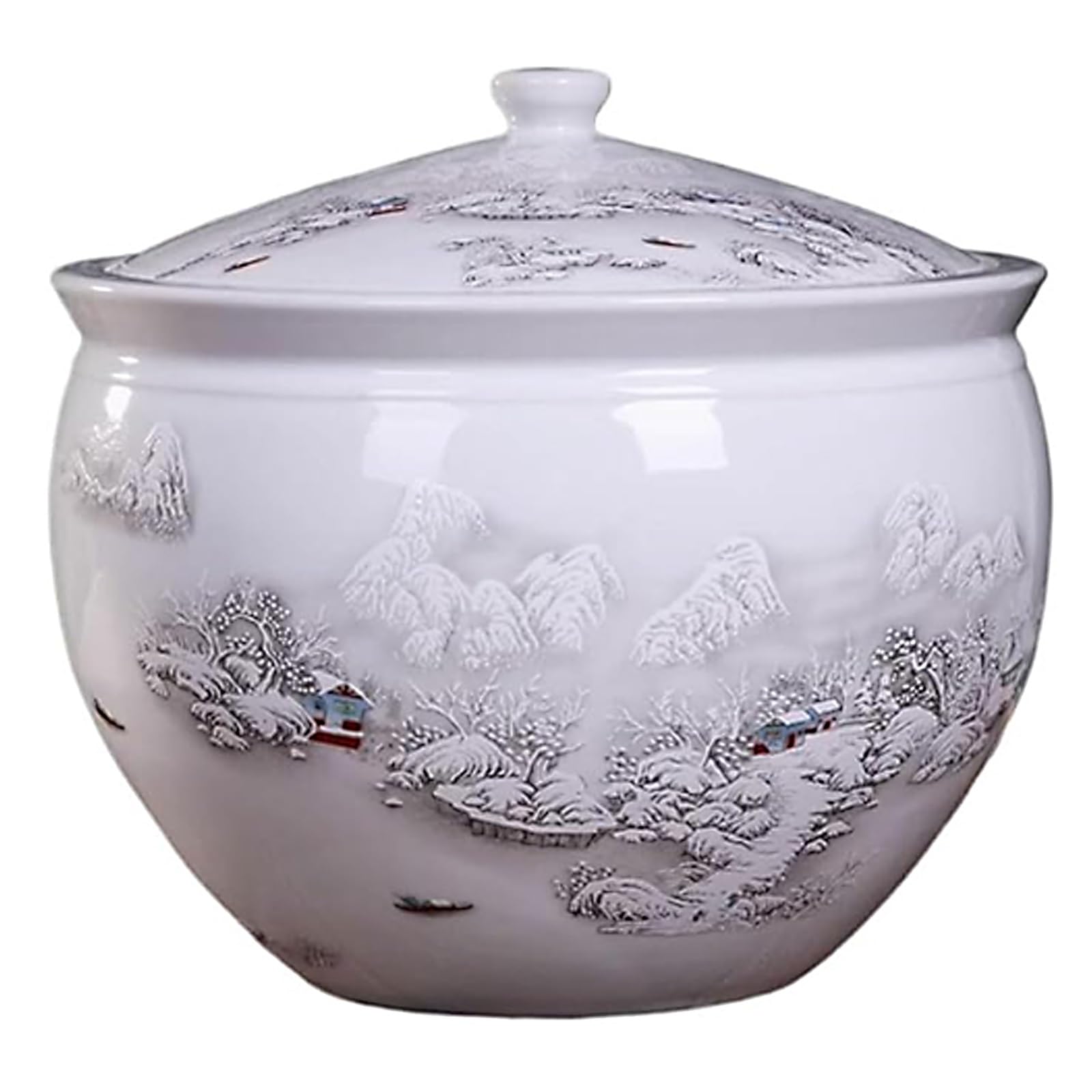 Uszczelniony Ceramiczny Pojemnik na Ryż w Kształcie Cylindra, Białe Ceramiczne Pojemniki do Przechowywania z Pokrywkami na Herbatę, Mąkę, Zboże, Słodycze, Mleko w Proszku(22x25 cm/9x10 in)