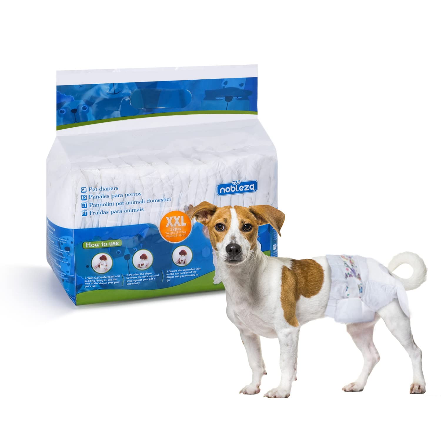 Nobleza 36x Pañales para Perros Desechables Hembra Cachorro Entrenamiento Pañales Súper Absorbente Envolturas para Mascotas Paquete de 36, XXL