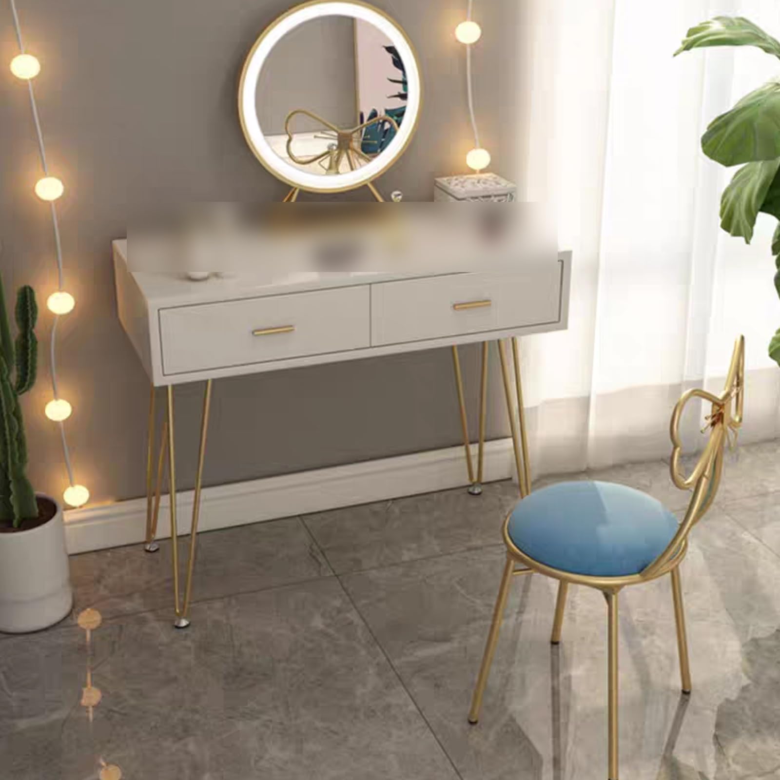 Sedia da Trucco in Ferro Battuto con Schienale, Sedia Multifunzionale con Design A Fiocco, for Camera da Letto, Soggiorno, Cucina, Sgabello di Bellezza(Rosa)