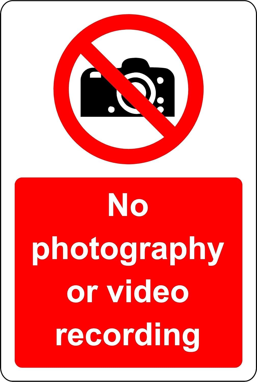 No photography or video recording safety sign - 1.2mm Rigid plastic 300mm x 200mm Case (Pack of 5)