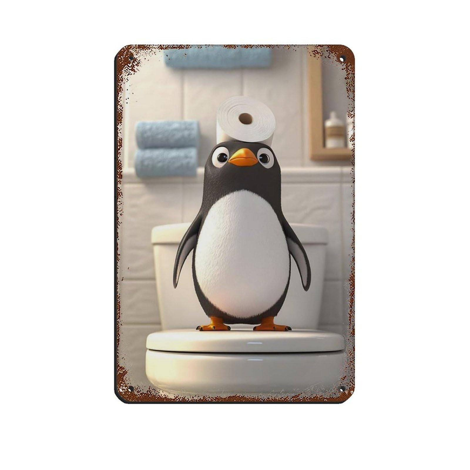 Lxwnze 20L X 30W Cm Cute Penguin Toilet Bathroom Tin Sign Vintage Metal Pub Club Cafe Bar Home Wall Art Decoration Poster Retro 8X12inch(20X30cm)