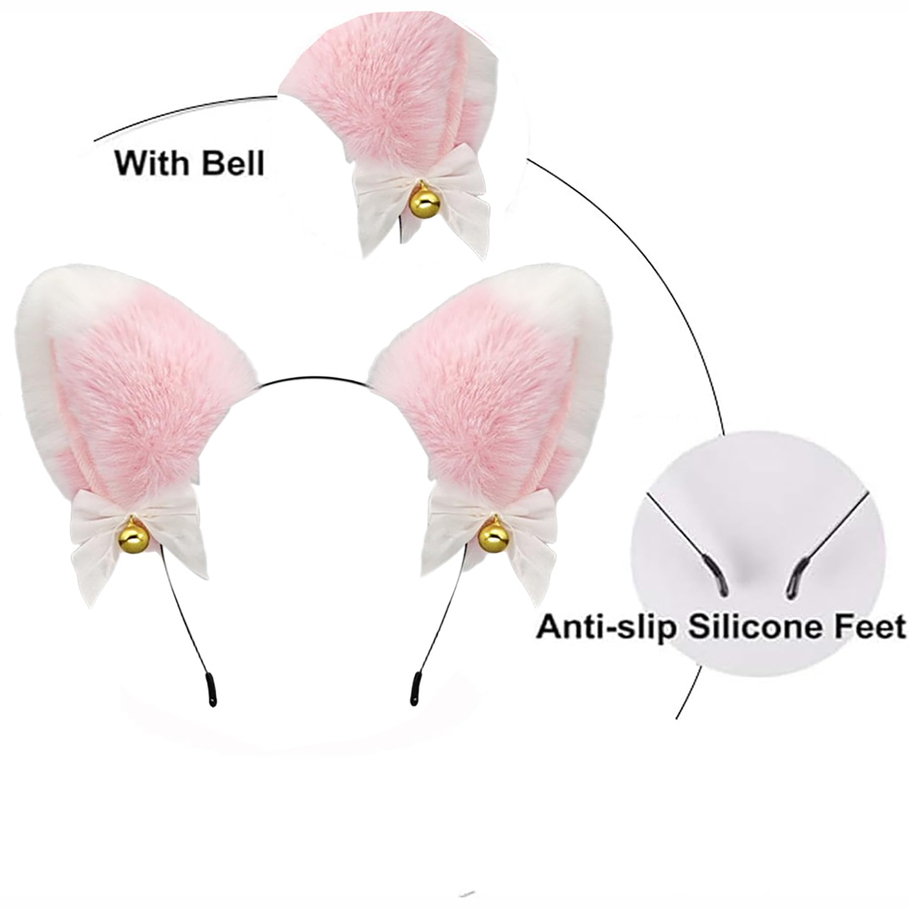 TJCGCKK Animal Cosplay Costume Furry Fox Tail Plug Cute Ears Headband Bat Style Neck Collar Set: (Pink C)