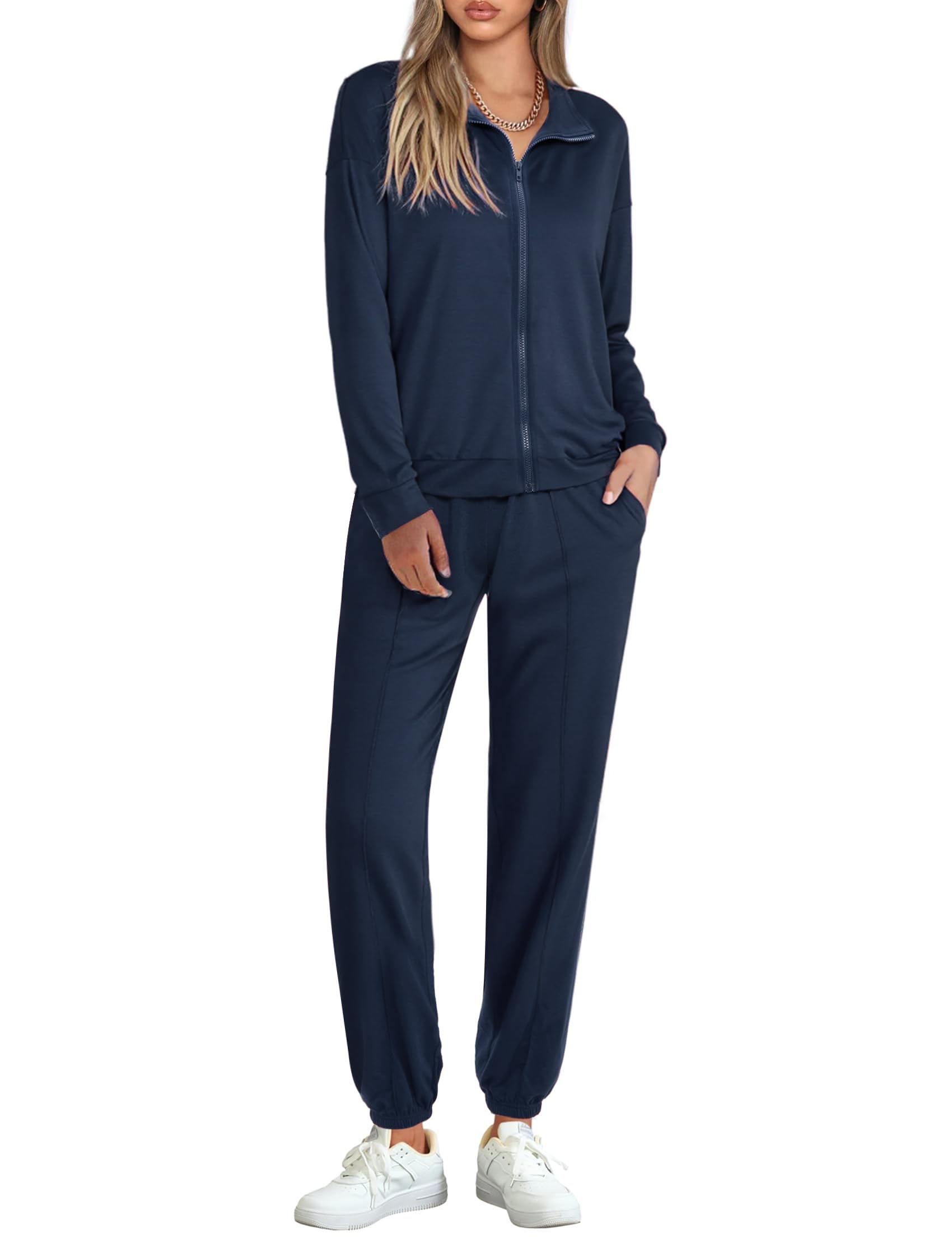 Terecey Tuta Completa Donna Sportiva Leggero Maniche Lunghe Cerniera Colletto lto Autunno Invernale Tute Ginnastica Casual Casa Set Sportwear per Yoga Jogging Fitness S-XXL