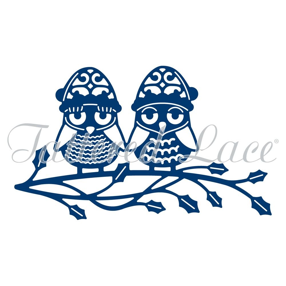 Tattered lace metal die christmas Owls on a branch d871