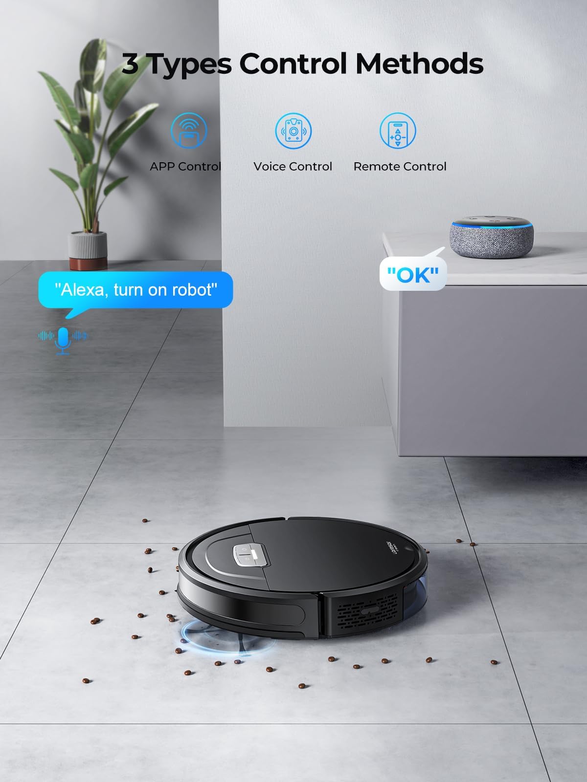 Laresar Clean Evol 3 Aspirateur Robot 4500Pa, Robot Aspirateur Laveur Ultra Silencieux & Fin de 7,6cm, Alexa/2.4WiFi/APP/Télécommande, Aspirateur Robot Laveur pour Tapis Sol Dur (Foncé)