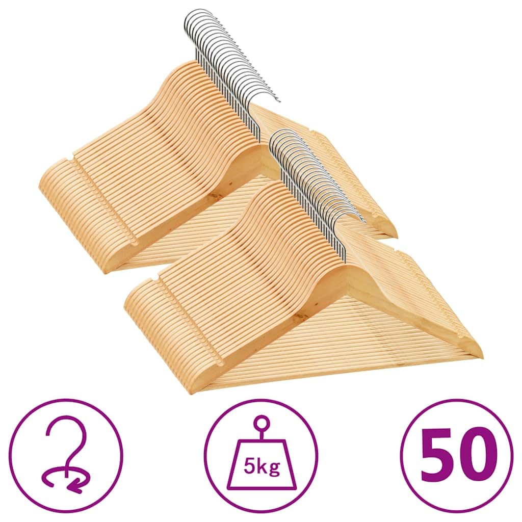 50 STK Kleiderbügel Set aus Hartholz mit rutschfestem Design, 360 Grad drehbarer Haken, 44,5 x 23 cm, mit Hosenstange für Hemd, Hose, Anzug, Jacke, Rock, Kinderkleidung
