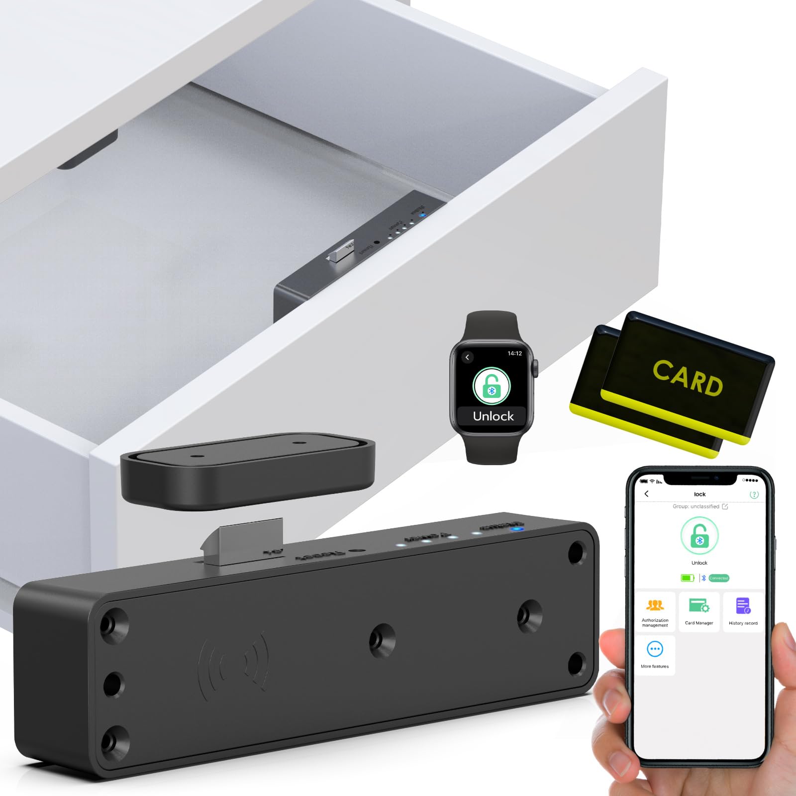 Verrou de placard intelligent RFID NFC pour tiroir à liqueur noir