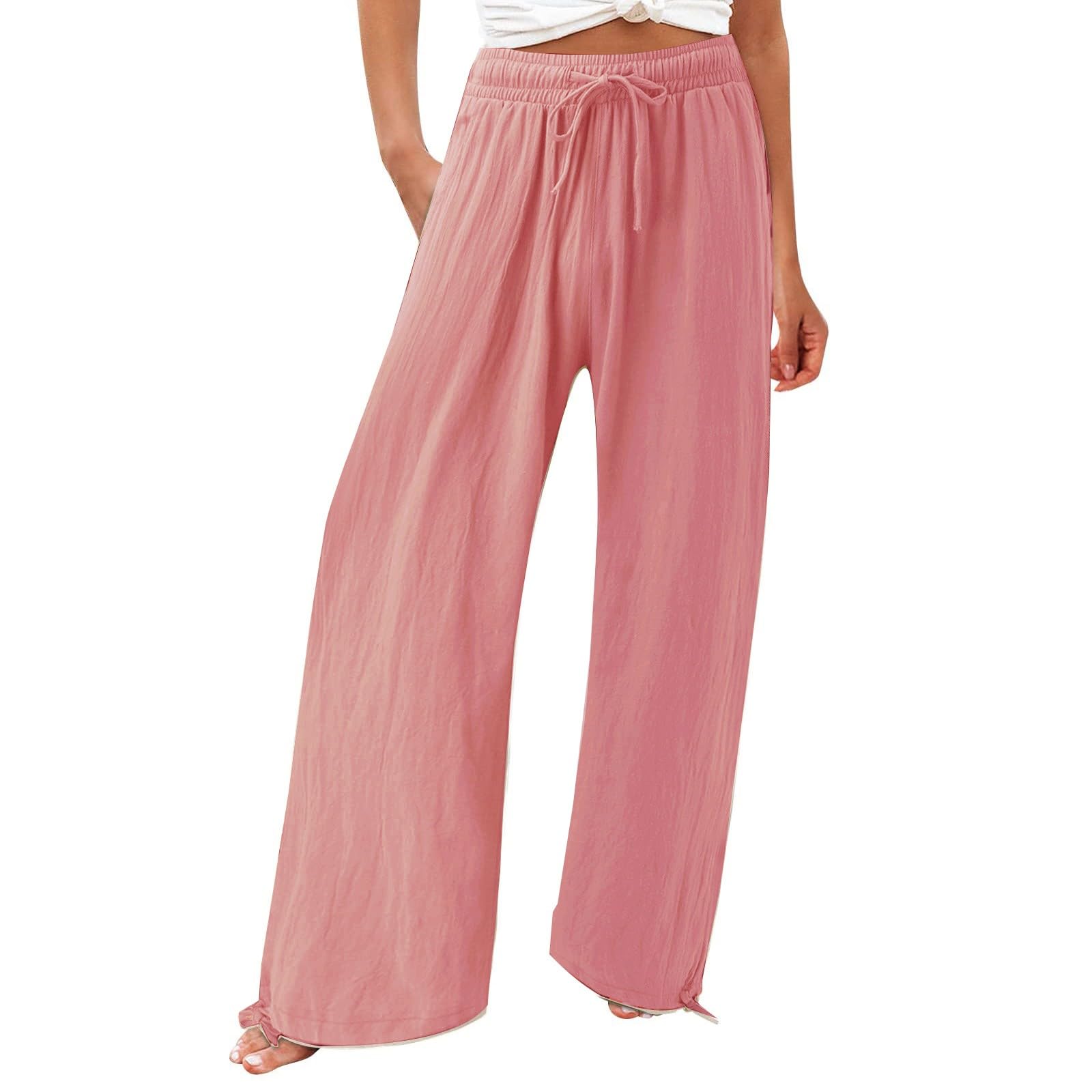 SHAOBGE Summer Pants for Women 2024 Womens Cotton Casual Loose Pants Comfy Work Pants with Elastic Trendy Pants