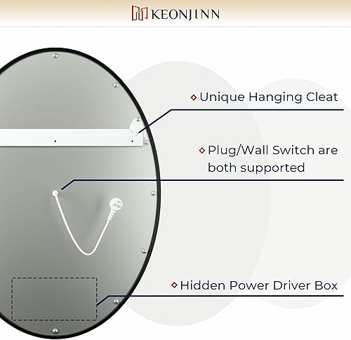 Miniatura 7 de Keonjinn Espejo ovalado LED de 24 x 36 pulgadas, marco negro, con 3 luces de color, espejo frontal de tocador para pared, espejo de baño iluminado