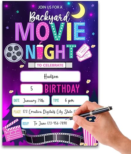 Miniatura 4 de FujLoy Invitaciones de cumpleaños de películas, invitaciones de fiesta de cumpleaños, invitación de noche de película, invitación de noche de cine