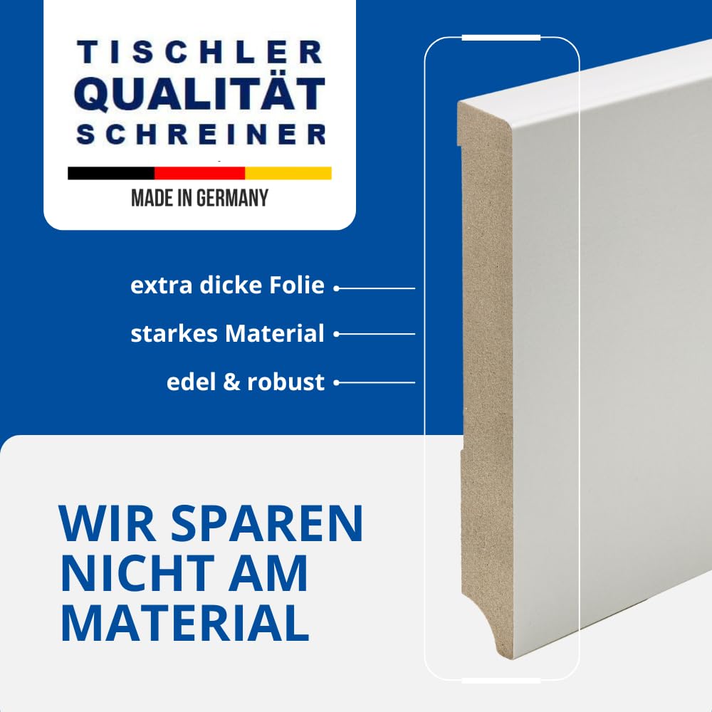 REESE | Sockelleisten | Hellgrau MDF Folie | Leipziger Profil | 150mm - 40 Stück / 92lfm
