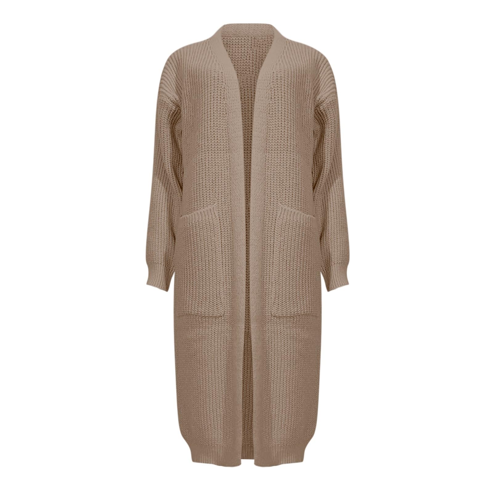 Cálida chaqueta larga de punto para mujer con bolsillo manga larga cárdigan ligero elegante cómodo otoño invierno abrigo de punto