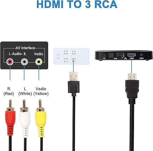 Miniatura 3 de XMSJSIY Convertidor HDMI a RCA, 1080P HDMI a AV 3RCA CVBs Cable de audio de vídeo compuesto CVB, adaptador HDMI a TV más antiguo compatible con