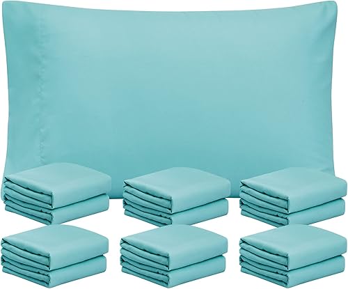 FreshCulture Juego de 12 fundas de almohada color azul spa tamaño Queen, juego de fundas de almohada a granel, cierre de sobre, tela de microfibra