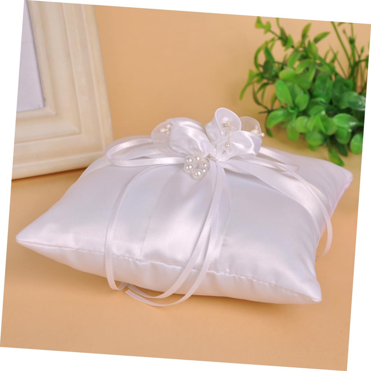 ABOOFAN Bride's Wedding Ring Pillow Pillowcase Lace Trim Ring Bearer Pillow for Wedding Engagement